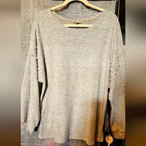 Gray Sweater with Pearl Accents